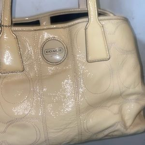 Gray Coach Leather shoulder Bag with Navy Blue lining